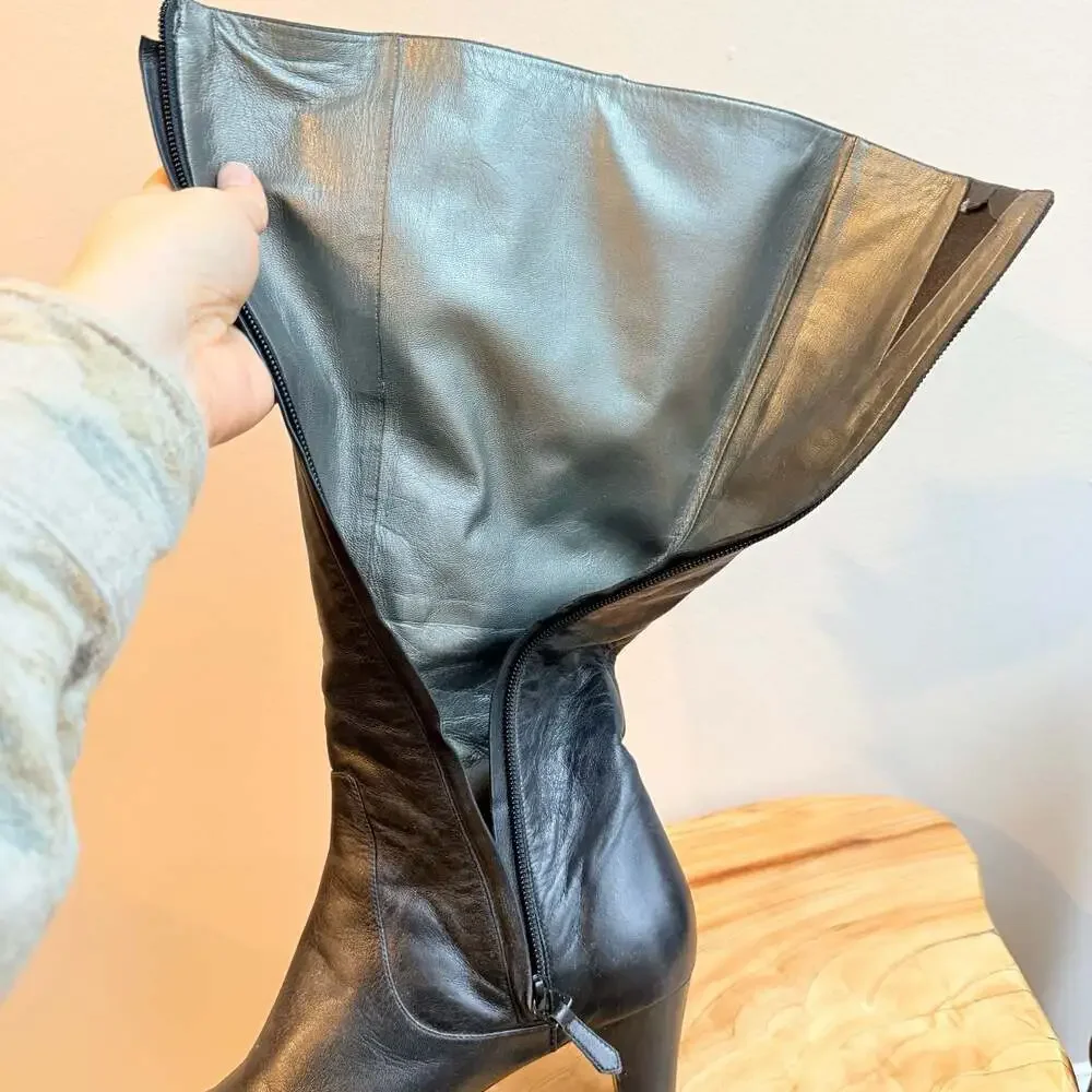 Cole Haan Air Courtney Tall Black Leather Knee High Kitten Heel Boots - Size 8 - Picture 6 of 7